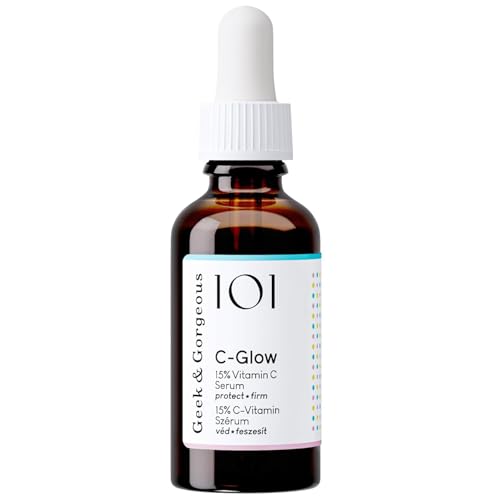 Geek & Gorgeous 101 C-Glow - 15% Vitamin C Serum, super-light + Ferulic acid & vitamin E, gives environmental protection, boost collagen & evens skin tone - all skin types, 30ml - New