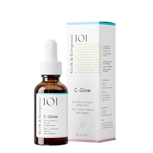 Geek & Gorgeous 101 C-Glow - 15% Vitamin C Serum, super-light + Ferulic acid & vitamin E, gives environmental protection, boost collagen & evens skin tone - all skin types, 30ml - New