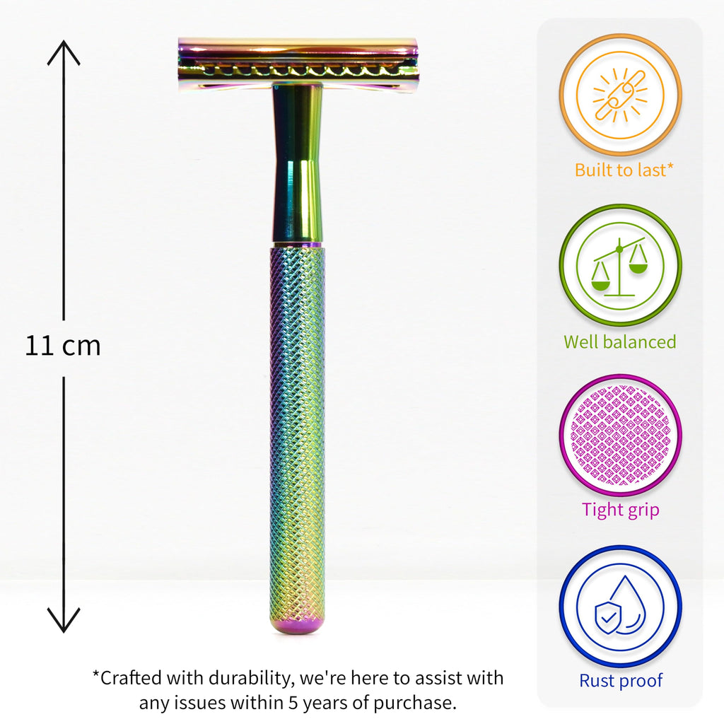 Bambaw Double Edge Safety Razor Men, Metal Single Blade Razor for Men, Manual Shave with Balanced Weight for Full Control, Plastic Fee and Reusable, No Blade Included (Rainbow) - New
