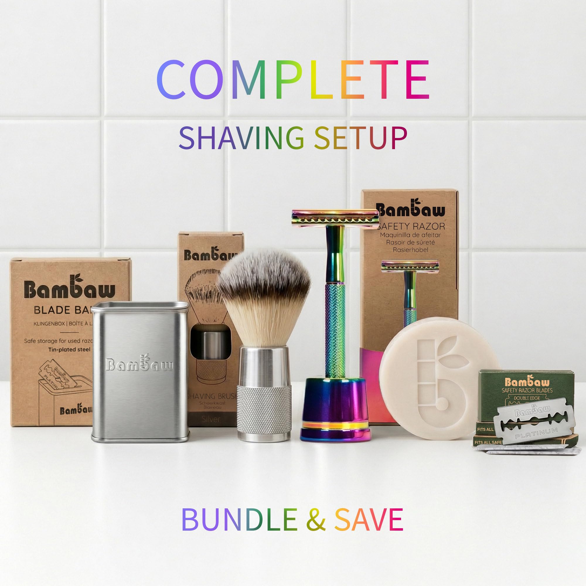 Bambaw Double Edge Safety Razor Men, Metal Single Blade Razor for Men, Manual Shave with Balanced Weight for Full Control, Plastic Fee and Reusable, No Blade Included (Rainbow) - New