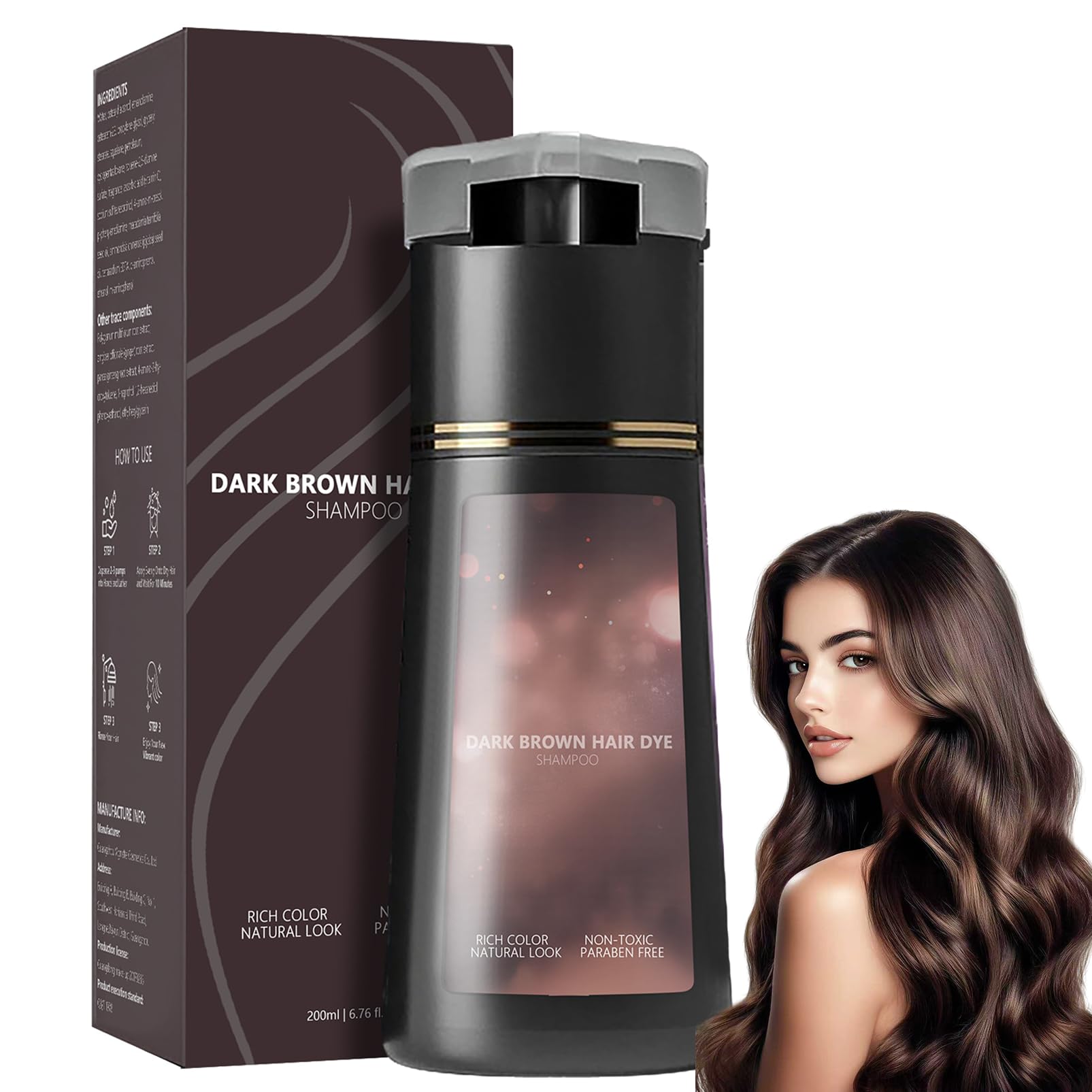 Hair Dye Shampoo, Dark Brown Instant Dye Shampoo, Hair Colour Shampoo for Grey Hair, 3 in 1 Semi Permanent Hair Dye Anti Grey, Temporary Hair Dye(Dark Brown) - New - BBE 12/2028