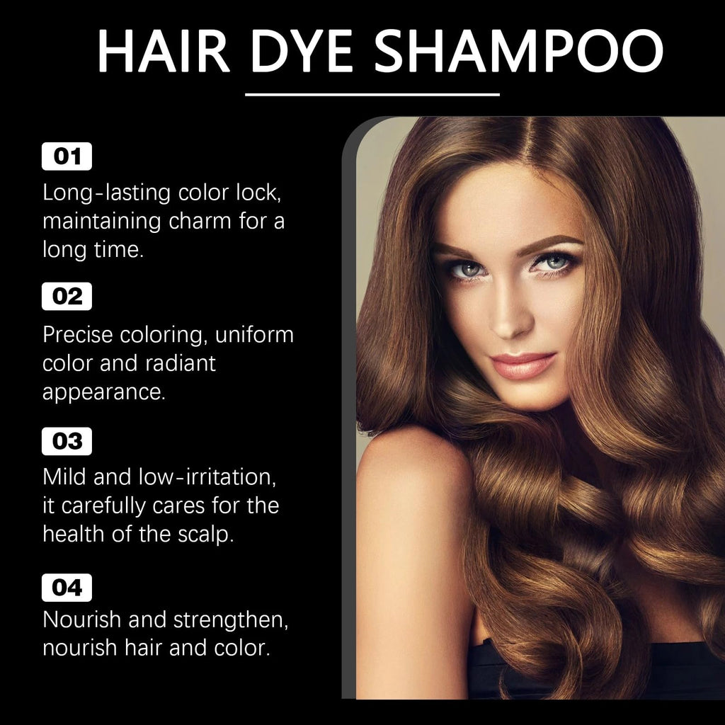 Hair Dye Shampoo, Dark Brown Instant Dye Shampoo, Hair Colour Shampoo for Grey Hair, 3 in 1 Semi Permanent Hair Dye Anti Grey, Temporary Hair Dye(Dark Brown) - New - BBE 12/2028