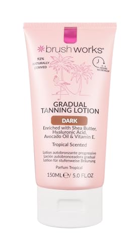 Brushworks Gradual Tanning Lotion Dark 150ml - Gradual Tan for a Radiant Sun Kissed Glow, Lightweight, Fast-Absorbing Self Tan with Skincare Ingredients, Tropical Scented, Vegan & Cruelty Free - New