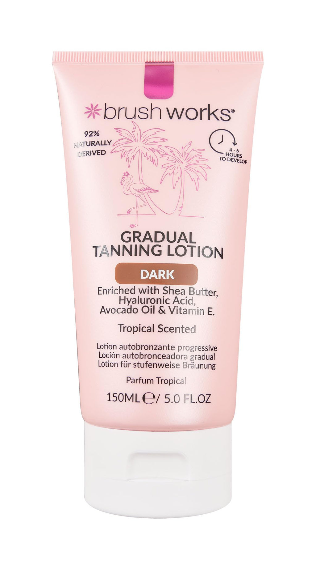 Brushworks Gradual Tanning Lotion Dark 150ml - Gradual Tan for a Radiant Sun Kissed Glow, Lightweight, Fast-Absorbing Self Tan with Skincare Ingredients, Tropical Scented, Vegan & Cruelty Free - New