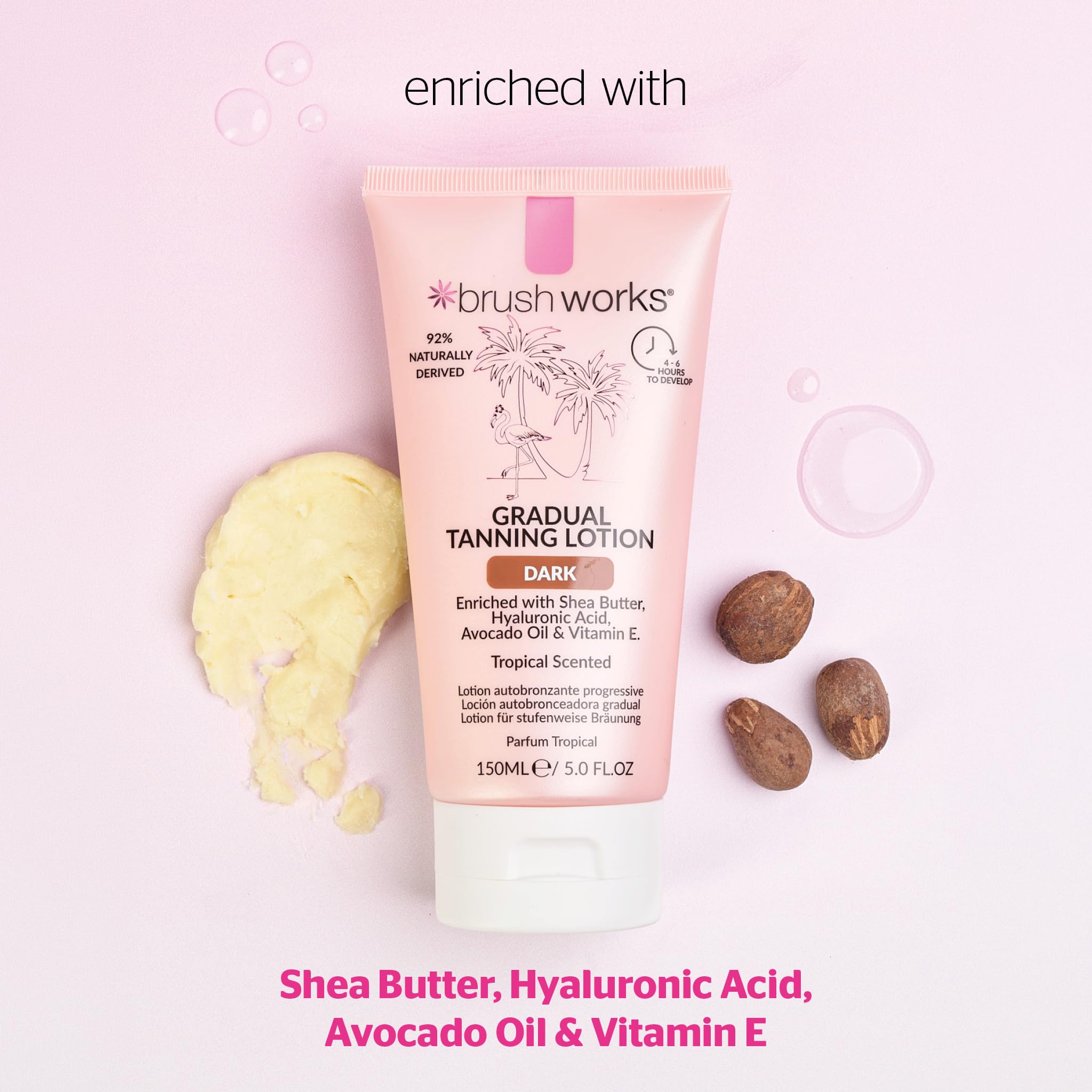 Brushworks Gradual Tanning Lotion Dark 150ml - Gradual Tan for a Radiant Sun Kissed Glow, Lightweight, Fast-Absorbing Self Tan with Skincare Ingredients, Tropical Scented, Vegan & Cruelty Free - New