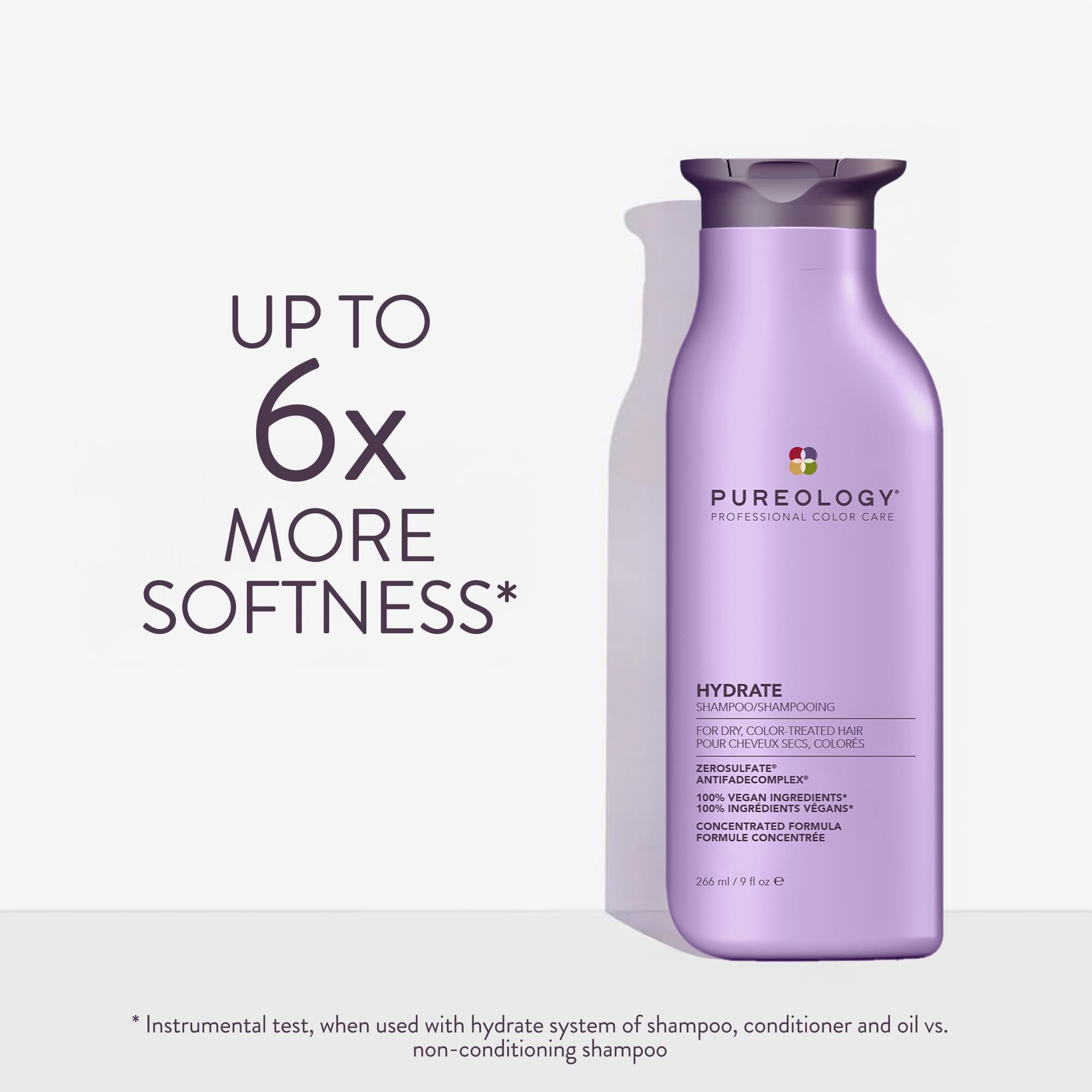 Pureology Hydrate Moisturising Shampoo, Sulphate-Free, Vegan Formula for Medium to Thick Dry, Colour-Treated Hair, for Gentle Cleansing & Deep Nourishment 266ml - Damaged Box