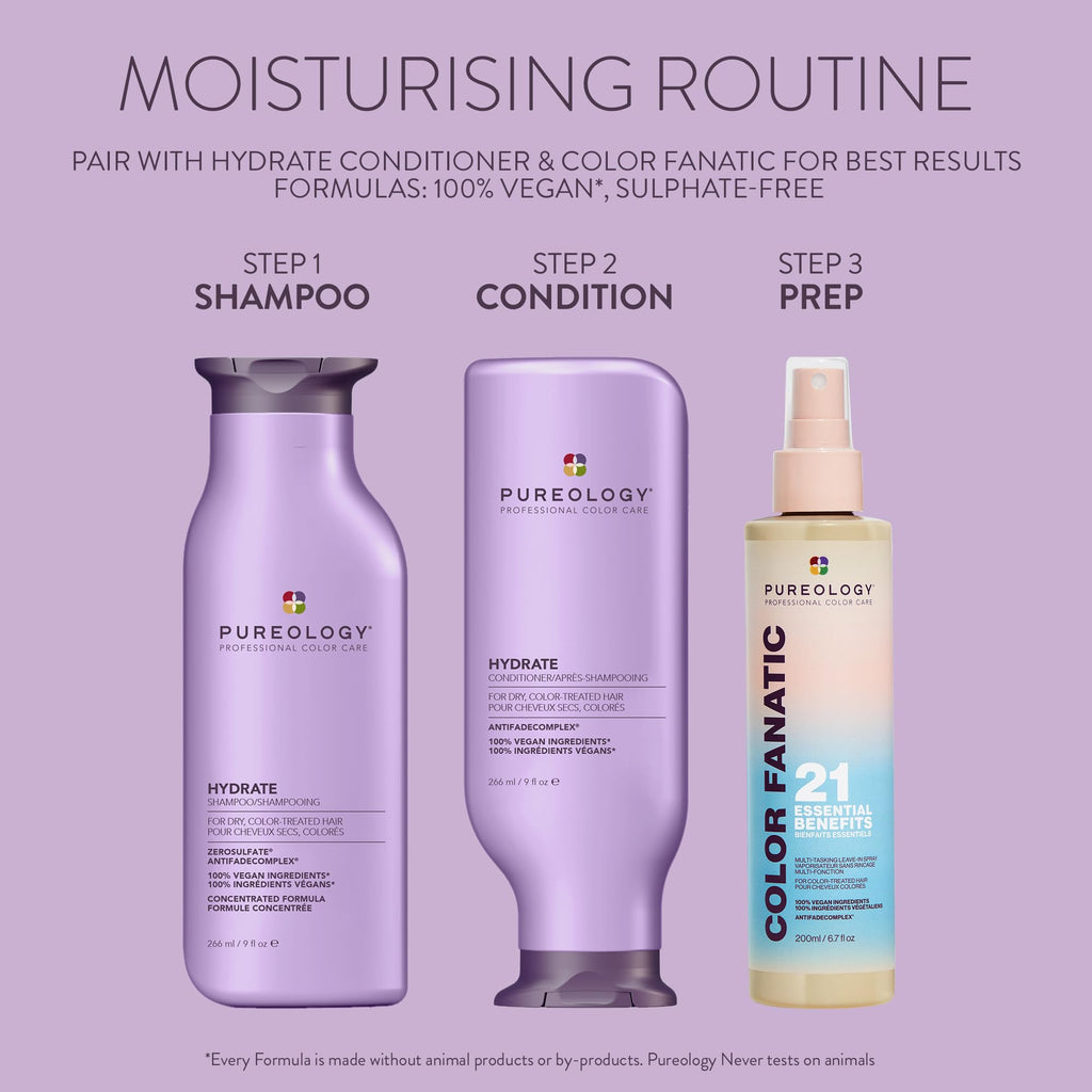 Pureology Hydrate Moisturising Shampoo, Sulphate-Free, Vegan Formula for Medium to Thick Dry, Colour-Treated Hair, for Gentle Cleansing & Deep Nourishment 266ml - Damaged Box