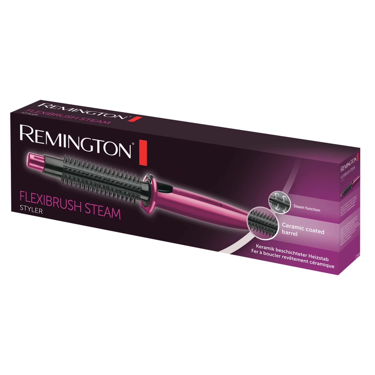 Remington Flexibrush Steam Hair Styler for Short or Long Hair (Creates Waves, Curls & Body, Steam Function for Gentle Styling, Ceramic Coating for Even Heat, Curl Release, 60 Second Heat Up) CB4N - Damaged Box