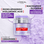 L'Or'eal Paris Face Moisturiser, Revitalift Filler Plumping Water Cream, Lightweight Face Cream with Micro-Epidermic Hyaluronic Acid, Multi-Layer Skin Hydration, Smooths & Re-Plumps Wrinkles, 50ml - Damaged Box