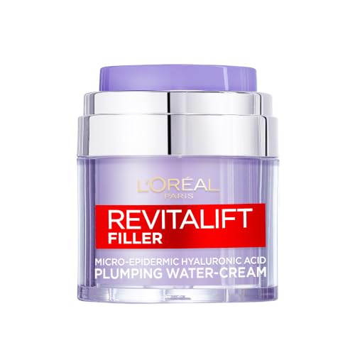 L'Or'eal Paris Face Moisturiser, Revitalift Filler Plumping Water Cream, Lightweight Face Cream with Micro-Epidermic Hyaluronic Acid, Multi-Layer Skin Hydration, Smooths & Re-Plumps Wrinkles, 50ml - Damaged Box