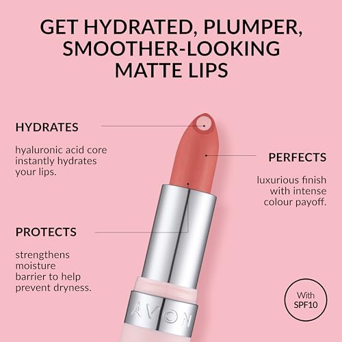 Avon Hydramatic Matte Lipstick 3.6g | Hydrating Intense Colour | SPF 10 | Plumper and Smoother Looking Lips | Cruelty Free | Blush - New