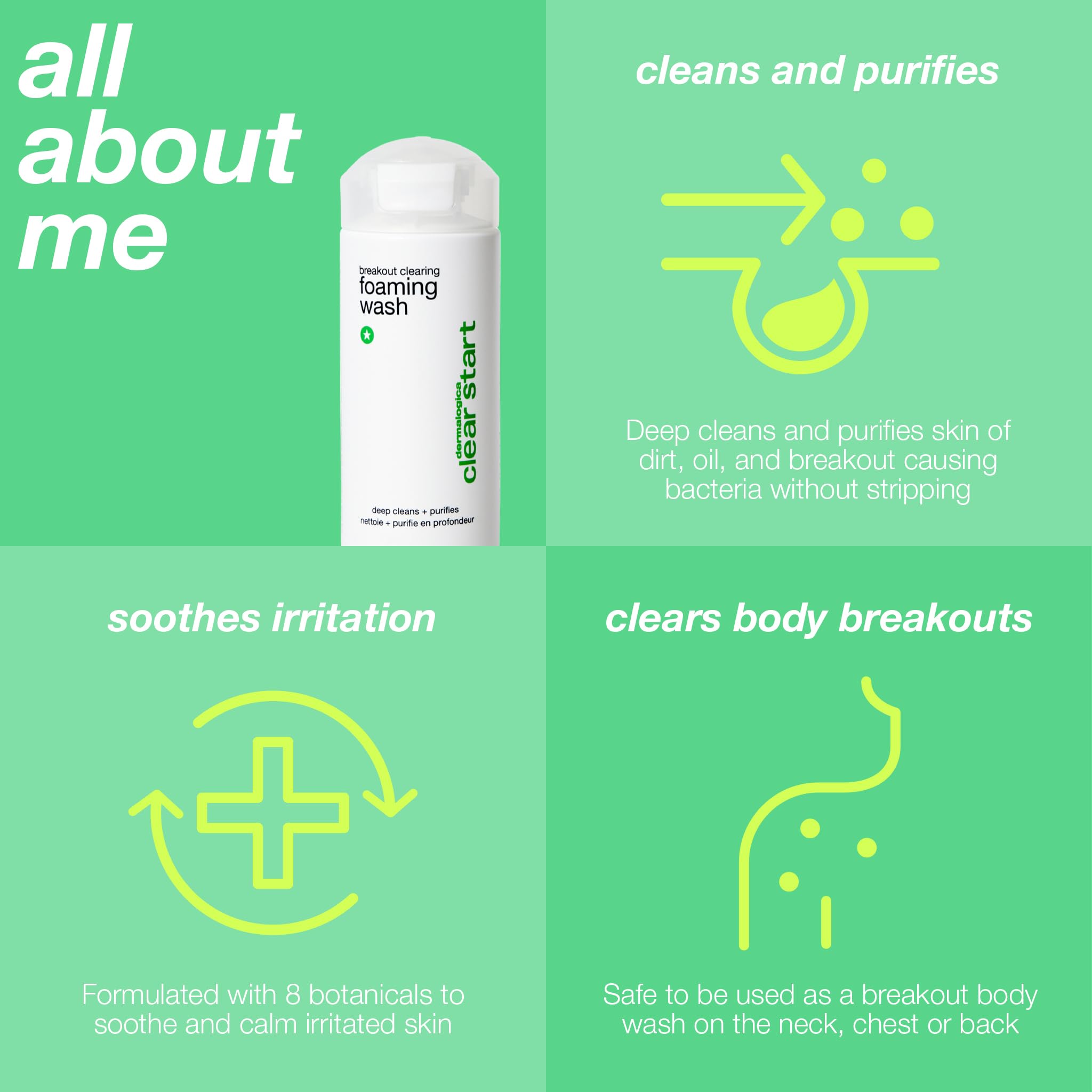 Dermalogica Clear Start Breakout Clearing Foaming Wash - Fights Breakouts, Cleans & Removes Dead Skin Cells, Dirt & Excess Oils, Purifies Skin, for Face, Back & Neck, Suits All Skin Types, 295ml - New