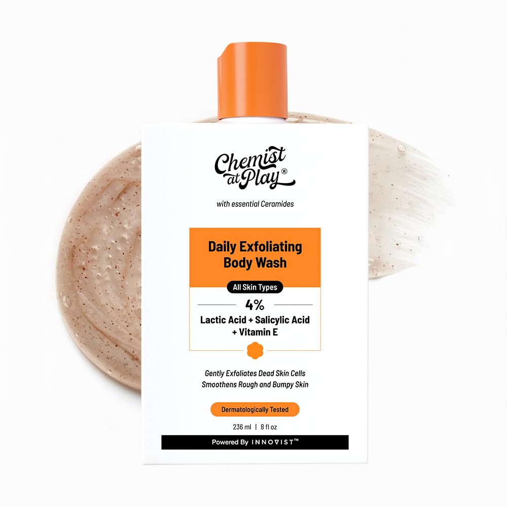 Chemist at Play Body Wash Exfoliating for Dry Rough Bumpy Strawberry Skin with 1% Salicylic Acid 2% Lactic Acid and Ceramides for Men and Women | 236 ml - New