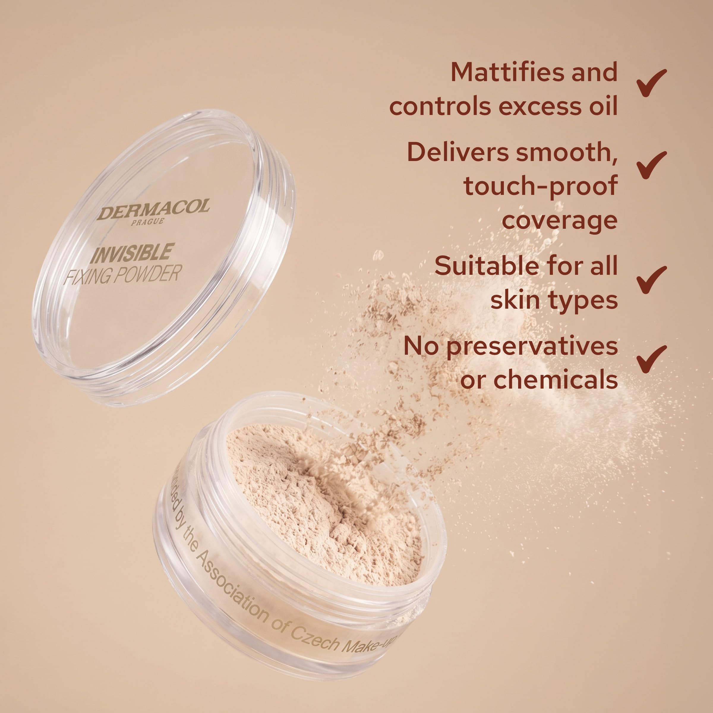 Dermacol Invisible Fixing Powder Natural 13.5g - Translucent Face Makeup Setting Powder - New