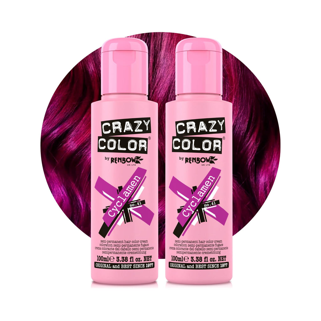 Crazy Color Vibrant Cyclamen Semi-Permanent Duo Hair Dye. Highly Pigmented Cerise Conditioning & Oil Nourishing Vegan Formula | No Bleach or Ammonia | 200ml - Damaged Box