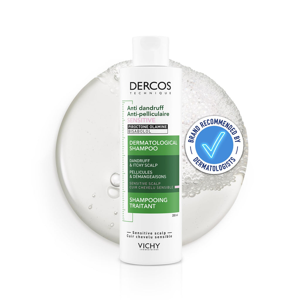 Vichy Dercos Anti-Dandruff Shampoo for Sensitive Scalp With Piroctone Olamine, Salicylic Acid, Bisabolol, Sulphate-Free Gentle Formula, Skin Health Alliance Approved, 200ml - New