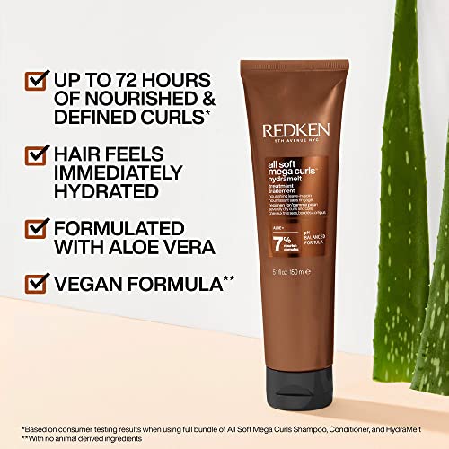 REDKEN All Soft Mega Curls, HydraMelt Leave-In Conditioner Treatment, For Dry Curly, Coily Hair, Nourishes and Adds Bounce, Shine and Definition, Vegan Formula, 150ml - Damaged Box