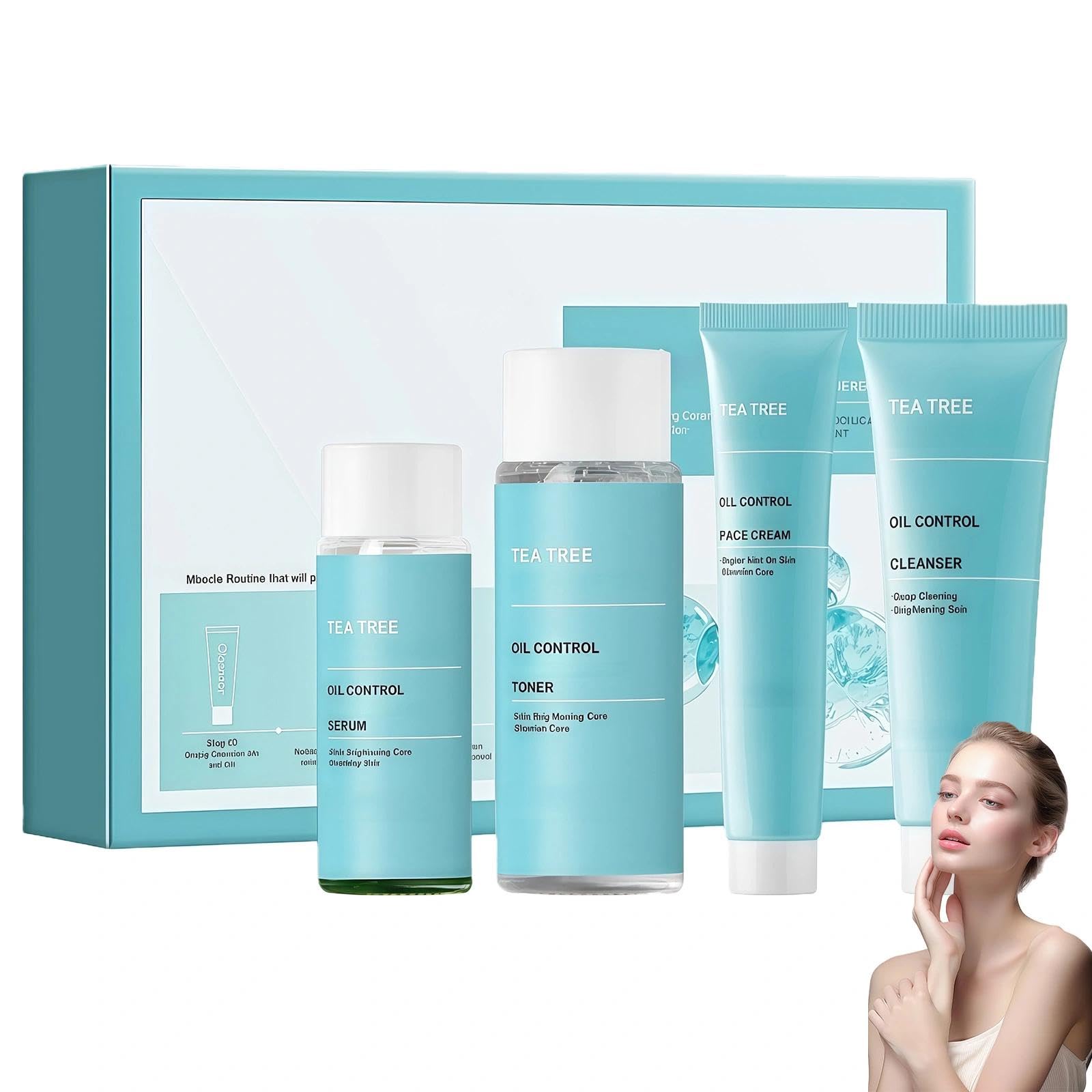Skin Care Sets & Kits With Tea Tree - Complete Zits Care Kit For Women, Cleanser Toner Serum Cream - Skin Cares Gift Sets For Women, Oily Skins Cares - Damaged Box