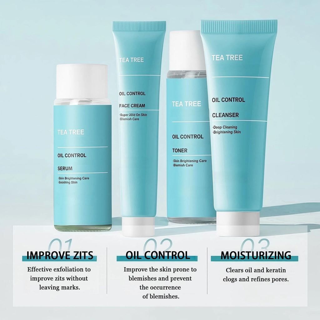 Skin Care Sets & Kits With Tea Tree - Complete Zits Care Kit For Women, Cleanser Toner Serum Cream - Skin Cares Gift Sets For Women, Oily Skins Cares - Damaged Box