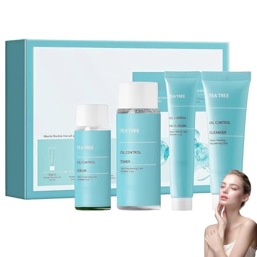 Skin Care Sets & Kits With Tea Tree - Complete Zits Care Kit For Women, Cleanser Toner Serum Cream - Skin Cares Gift Sets For Women, Oily Skins Cares - Damaged Box