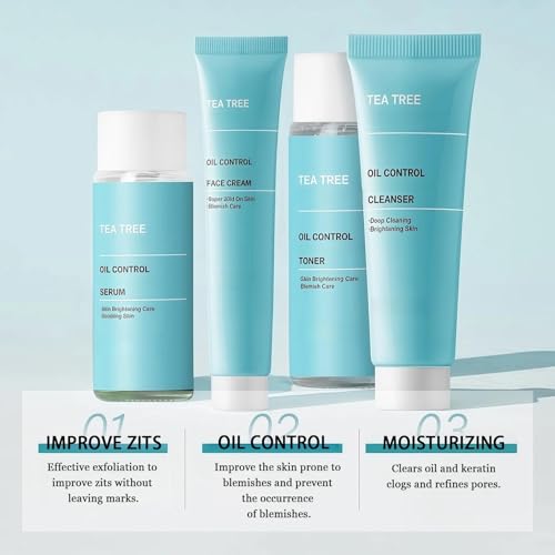 Skin Care Sets & Kits With Tea Tree - Complete Zits Care Kit For Women, Cleanser Toner Serum Cream - Skin Cares Gift Sets For Women, Oily Skins Cares - Damaged Box