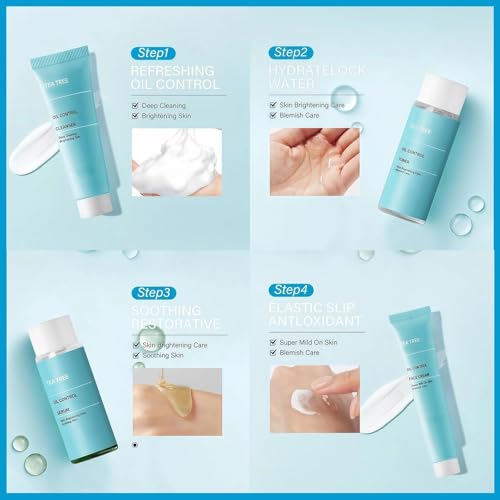 Skin Care Sets & Kits With Tea Tree - Complete Zits Care Kit For Women, Cleanser Toner Serum Cream - Skin Cares Gift Sets For Women, Oily Skins Cares - Damaged Box
