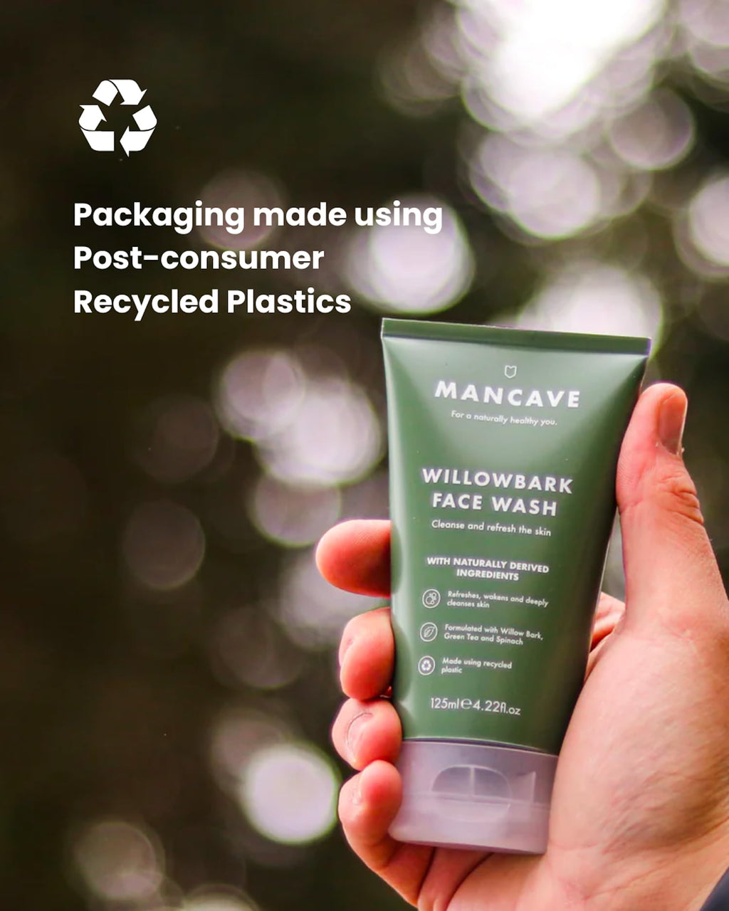 ManCave Willowbark Face Wash 125ml for Men, Cleanse and Detoxify with Willow bark Extract, Green Tea and Spinach Extract, Lathering Sulphate-Free Formula, Natural Formulation, Vegan Friendly - New