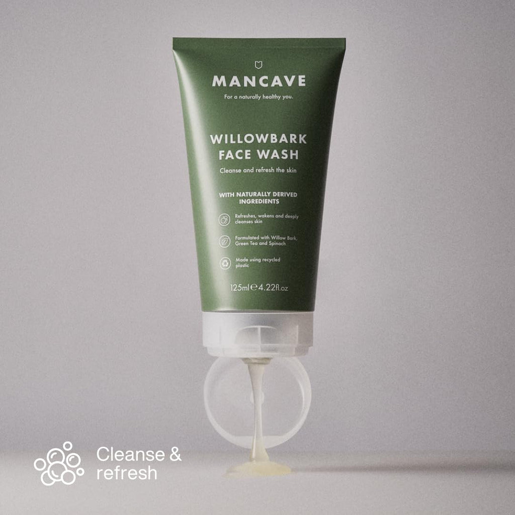 ManCave Willowbark Face Wash 125ml for Men, Cleanse and Detoxify with Willow bark Extract, Green Tea and Spinach Extract, Lathering Sulphate-Free Formula, Natural Formulation, Vegan Friendly - New