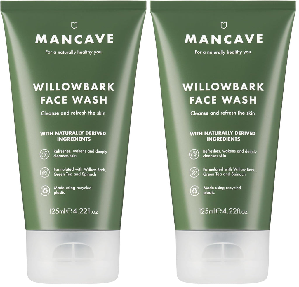 ManCave Willowbark Face Wash 125ml for Men, Cleanse and Detoxify with Willow bark Extract, Green Tea and Spinach Extract, Lathering Sulphate-Free Formula, Natural Formulation, Vegan Friendly - New