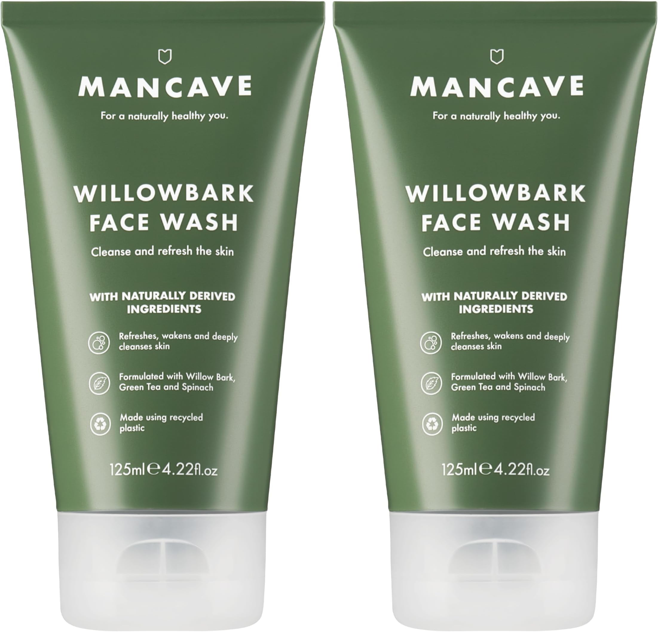 ManCave Willowbark Face Wash 125ml for Men, Cleanse and Detoxify with Willow bark Extract, Green Tea and Spinach Extract, Lathering Sulphate-Free Formula, Natural Formulation, Vegan Friendly - New