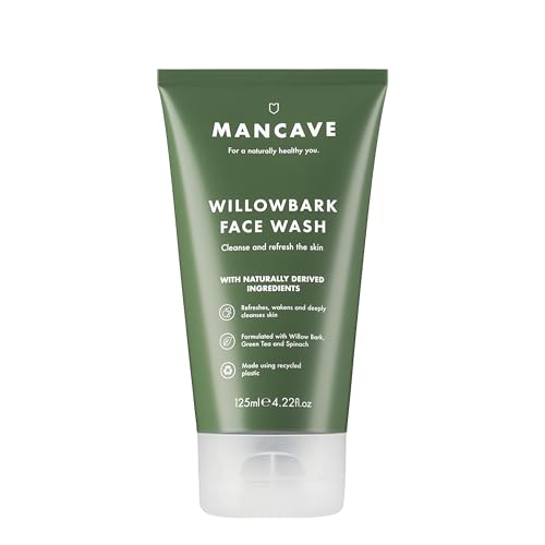 ManCave Willowbark Face Wash 125ml for Men, Cleanse and Detoxify with Willow bark Extract, Green Tea and Spinach Extract, Lathering Sulphate-Free Formula, Natural Formulation, Vegan Friendly - New