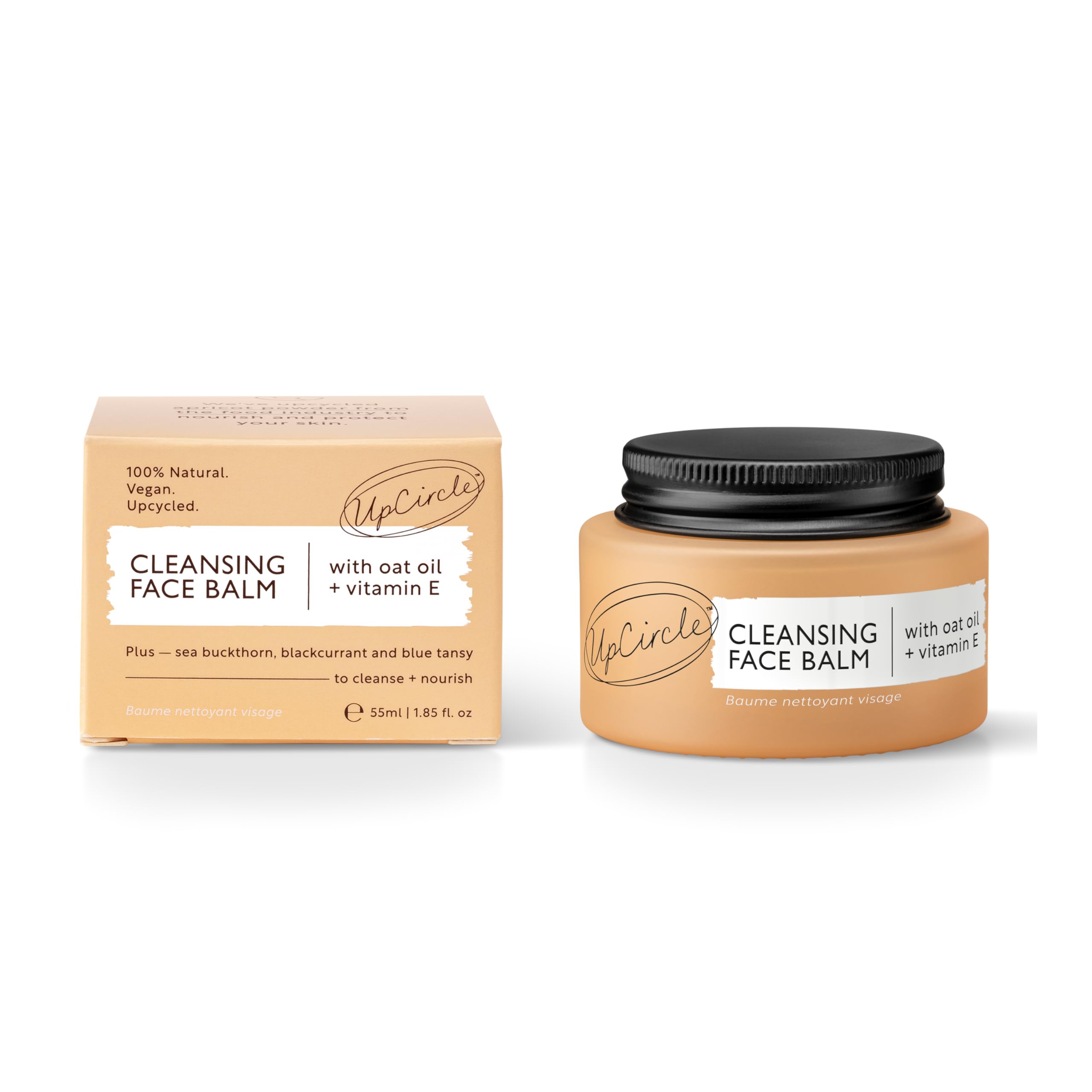 UpCircle Cleansing Face Balm with Apricot 55ml - Natural Cleanser To Remove Makeup, Including Waterproof Mascara + Clear Blackheads - Sea Buckthorn, Oat + Rosemary Oil - Vegan + Cruelty-Free - New