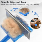 Professional Extra Long Pin Slicker Brush for Dogs & Cats - Firm Dematting & Deshedding Comb for Thick Coats - 25mm Curved Stainless-Steel Pins Grooming Tool for doodle, Poodle, Long Hair Pets - Damaged Box