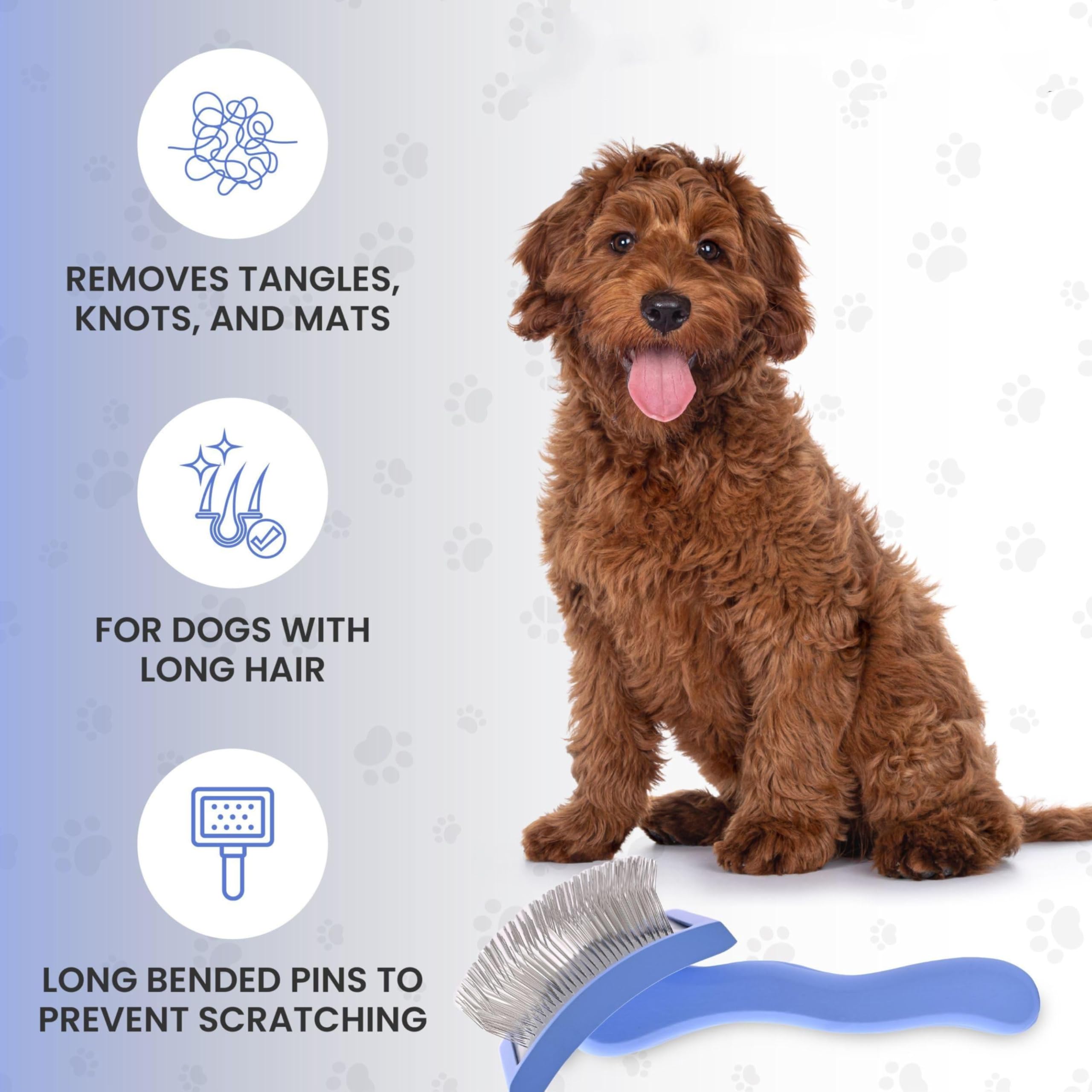Professional Extra Long Pin Slicker Brush for Dogs & Cats - Firm Dematting & Deshedding Comb for Thick Coats - 25mm Curved Stainless-Steel Pins Grooming Tool for doodle, Poodle, Long Hair Pets - Damaged Box