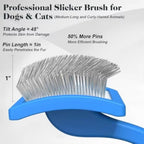 Professional Extra Long Pin Slicker Brush for Dogs & Cats - Firm Dematting & Deshedding Comb for Thick Coats - 25mm Curved Stainless-Steel Pins Grooming Tool for doodle, Poodle, Long Hair Pets - Damaged Box