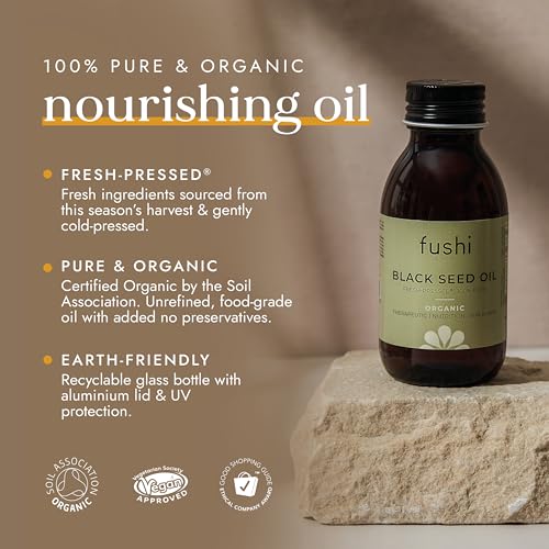 Fushi Organic Black Seed Oil 250ml | High Strength 100% pure Cold & Fresh-Pressed Seed Oil Food-grade For Dry, Itchy & Irritated Hair & Skin | Sustainably Sourced | Manufactured in the UK - New