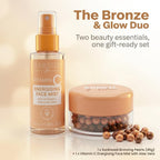 Sunkissed Vitamin C Face Mist 100ml + Bronze and Glow Bronzing Pearls 45g - Energising Hydrating Spray and Bronzer Gift Set for Women - Damaged Box
