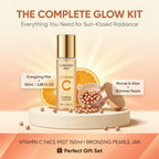 Sunkissed Vitamin C Face Mist 100ml + Bronze and Glow Bronzing Pearls 45g - Energising Hydrating Spray and Bronzer Gift Set for Women - Damaged Box