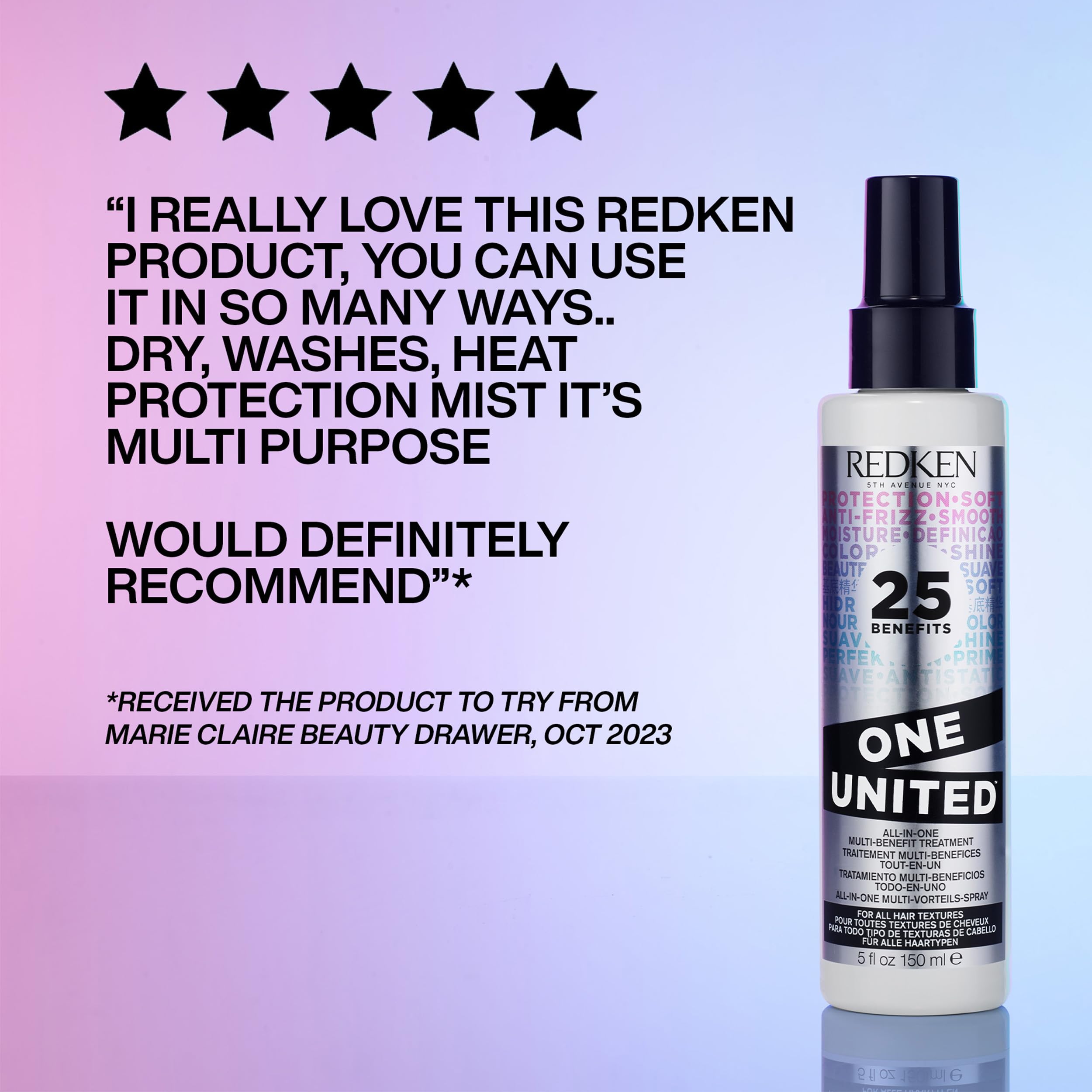 Redken One United 25 Multi-Benefit Leave-In Conditioner And Treatment Spray, Increases Manageability And Protection, Heat Protectant For All Hair Types, 150ml - Damaged Box