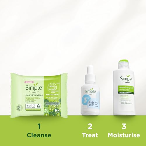 Simple Kind to Skin Biodegradable Cleansing Wipes Face Wipes, for Waterproof Eye Make-Up Removal for Sensitive Skin 6x 25 wipes - New