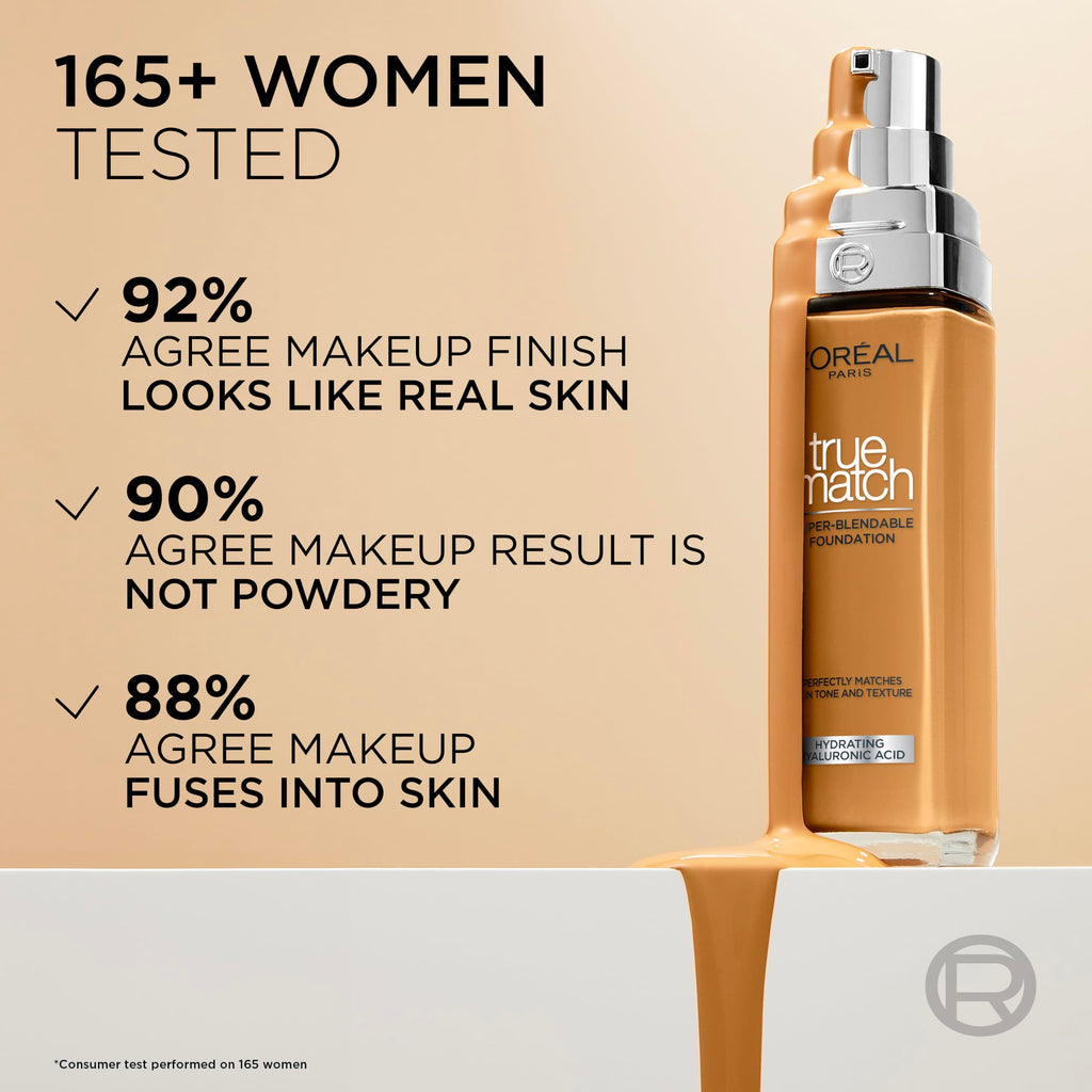 L'Oreal Paris Foundation True Match 3 Warm Dore Liquid Foundation 3W with Hyaluronic Acid & SPF 16 30ml - New