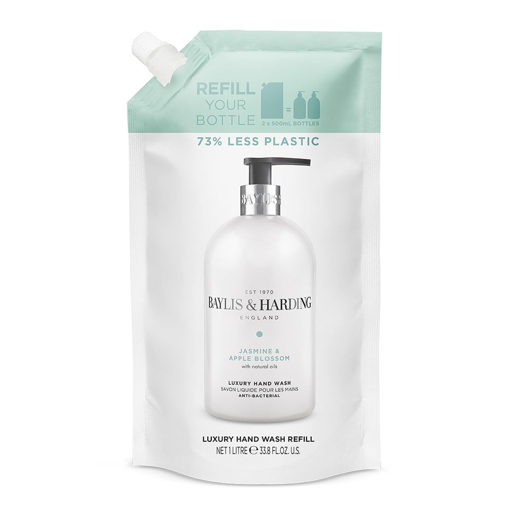 Baylis & Harding Jasmine & Apple Blossom Anti-Bacterial Hand Wash 1 litre Refill Pouch (Pack of 3) - Vegan Friendly - New