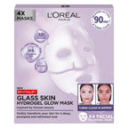 L'Oreal Paris Revitalift Filler Hydrogel Glow Mask - Glass Skin Korean Face Mask - 4 Pcs - Plumped, Refreshed Look - Damaged Box