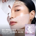 L'Oreal Paris Revitalift Filler Hydrogel Glow Mask - Glass Skin Korean Face Mask - 4 Pcs - Plumped, Refreshed Look - Damaged Box