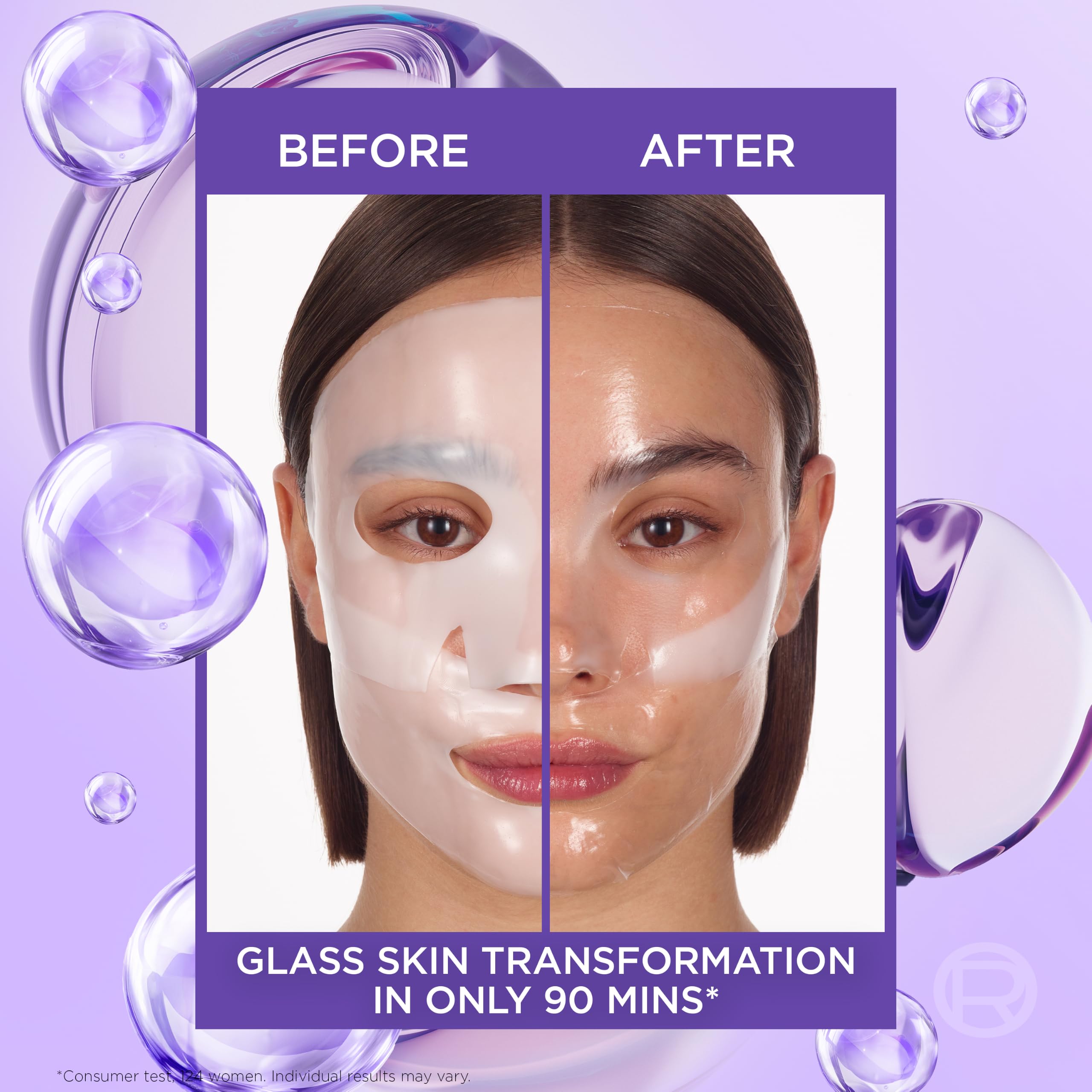 L'Oreal Paris Revitalift Filler Hydrogel Glow Mask - Glass Skin Korean Face Mask - 4 Pcs - Plumped, Refreshed Look - Damaged Box