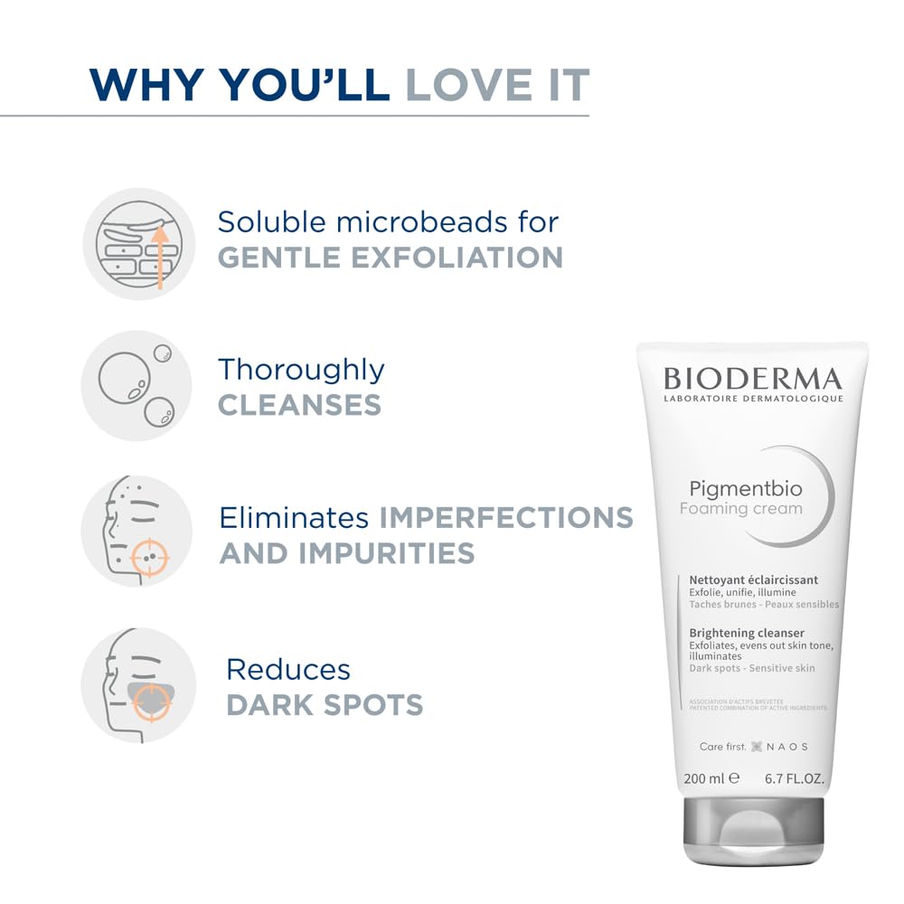Bioderma Pigmentbio Foaming Cream Cleanser - Brightening Dark Spot & Pigmentation Reducer, Exfoliator Cream Cleanser Gently Brightens & Evens Skin Tone, 200ml - Damaged Box