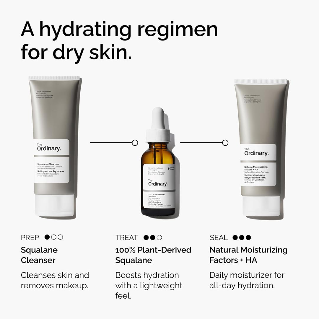 The Ordinary 100% Plant-Derived Squalane, for Skin and Hair, Lightweight Hydration, and Moisture Barrier Support, 30ml - Damaged Box