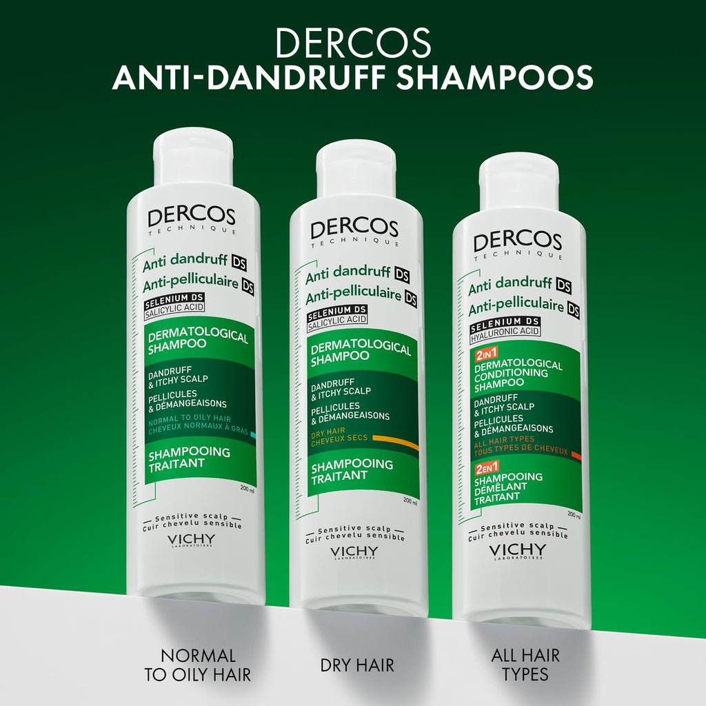 Vichy Dercos Anti-Dandruff Dermatological Shampoo for Dry Hair & Sensitive Scalp, with Salicylic Acid & Selenium Sulfide, 200ml, Soothes Itchiness & Nourishes. - Damaged Box
