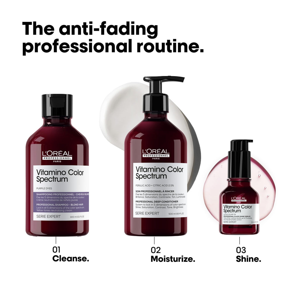 L'Or'eal Professionnel Vitamino Color Spectrum Purple Tinted Shampoo 300ml, For Blonde Coloured Hair, With Ferulic Acid + Citric Acid, Neutralise Undesired Yellow Undertones - New