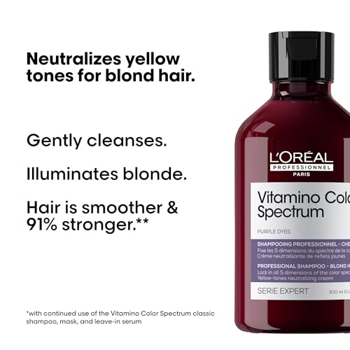 L'Or'eal Professionnel Vitamino Color Spectrum Purple Tinted Shampoo 300ml, For Blonde Coloured Hair, With Ferulic Acid + Citric Acid, Neutralise Undesired Yellow Undertones - New